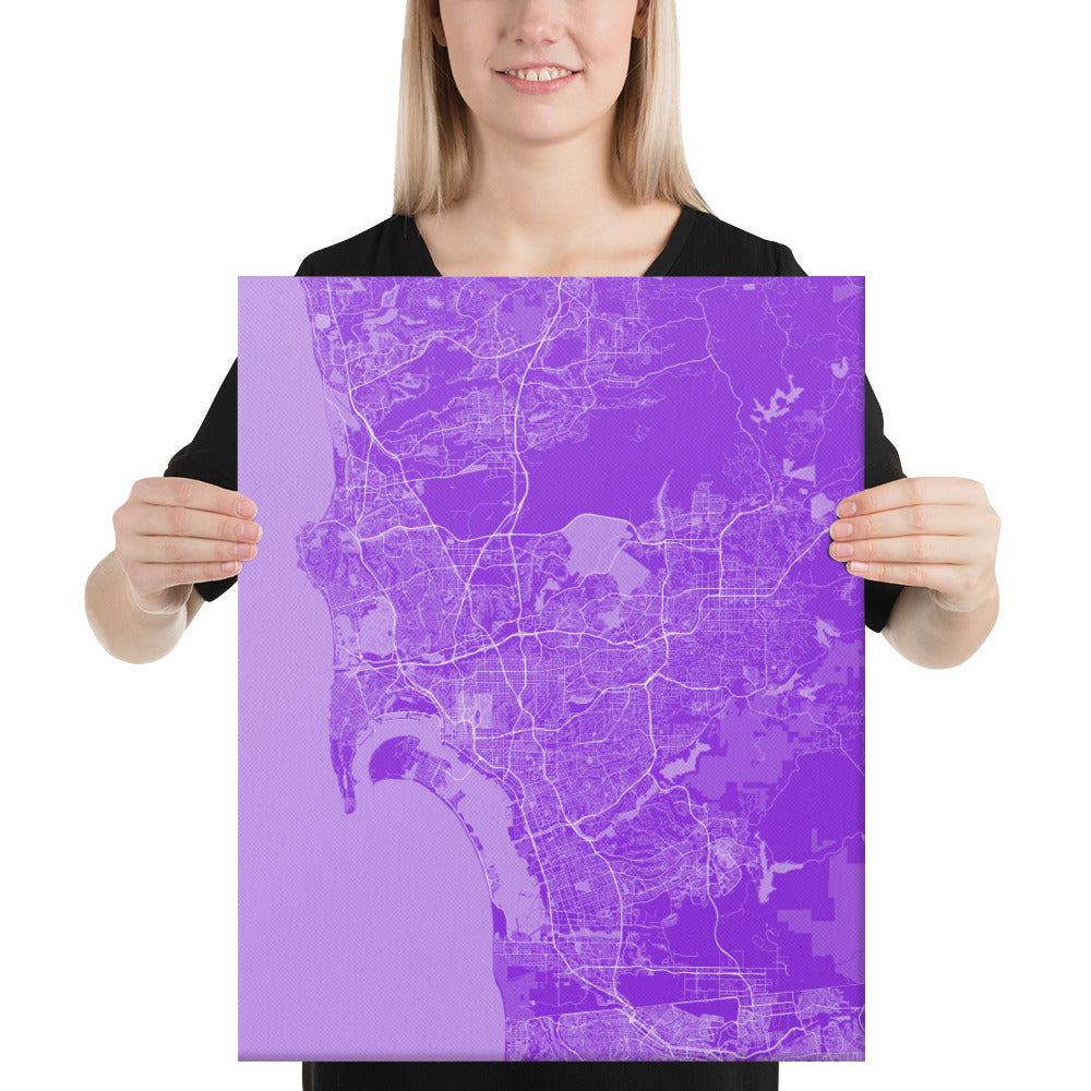 San Diego Purple and White Canvas Map