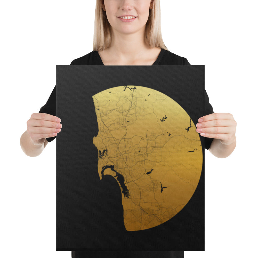 San Diego Gold on Black Canvas Map