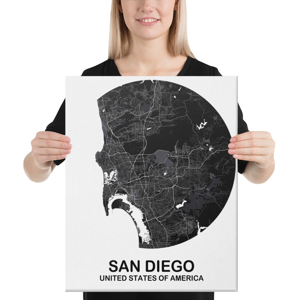 San Diego Circular Black Canvas Map