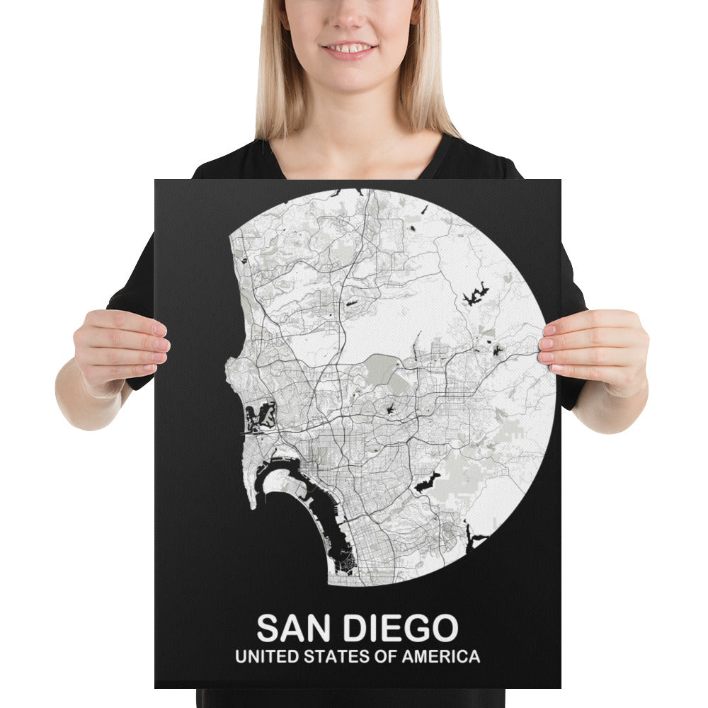 San Diego Circular White Canvas Map