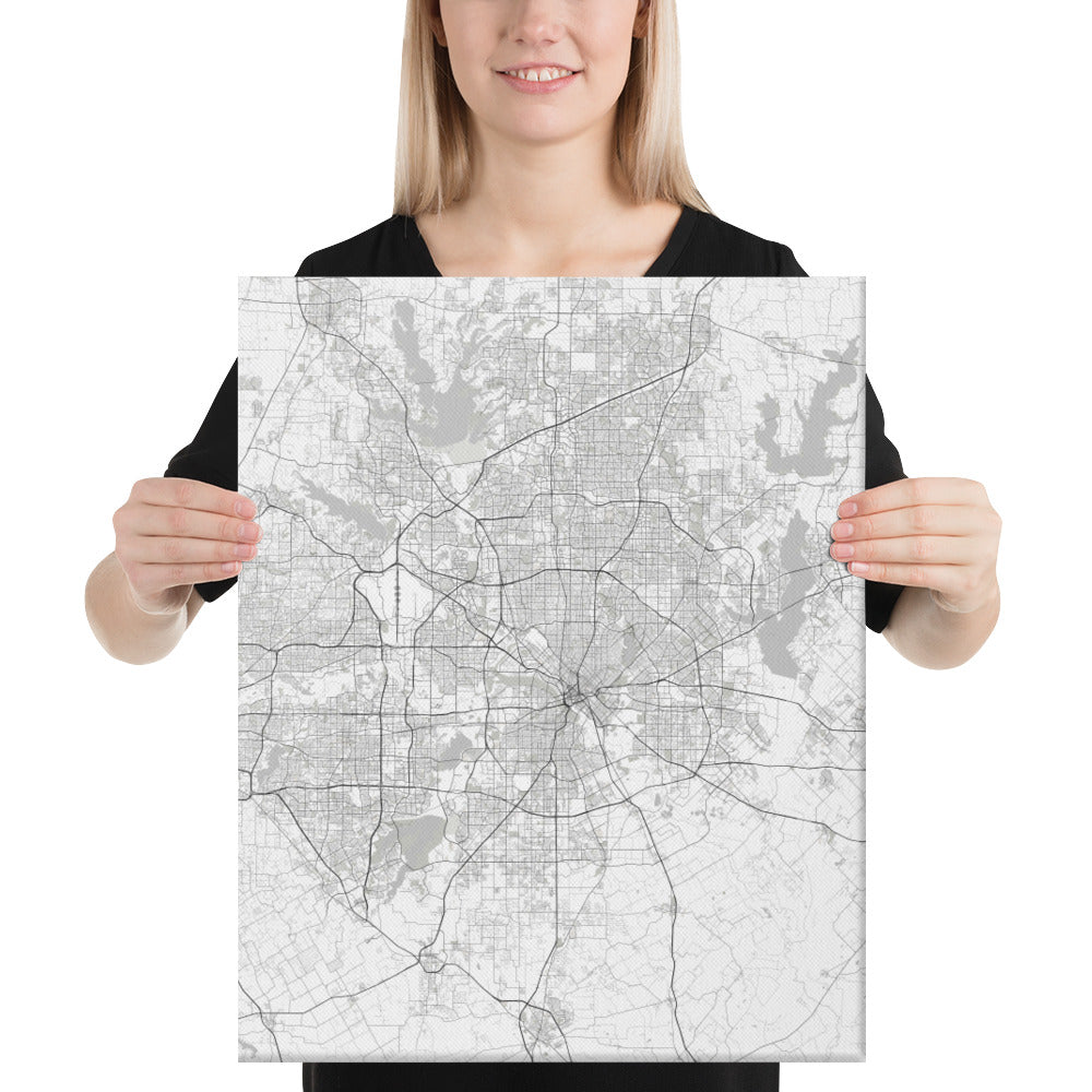 Dallas White Canvas Map