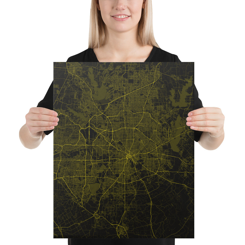 Dallas Black and Yellow Canvas Map