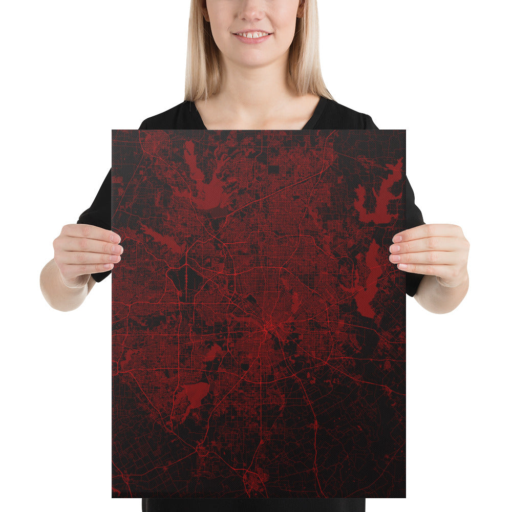 Dallas Black and Red Canvas Map