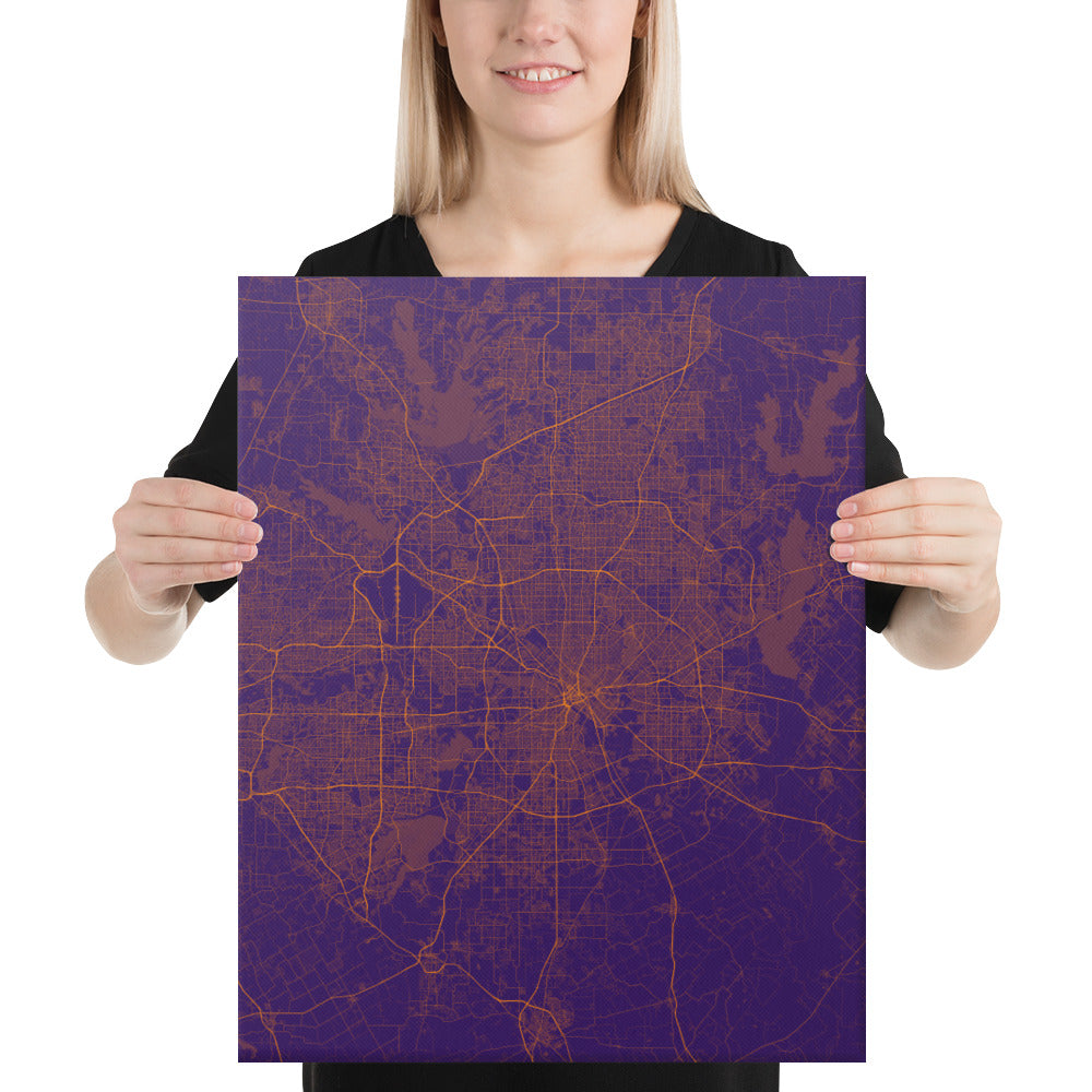 Dallas Purple and Orange Canvas Map