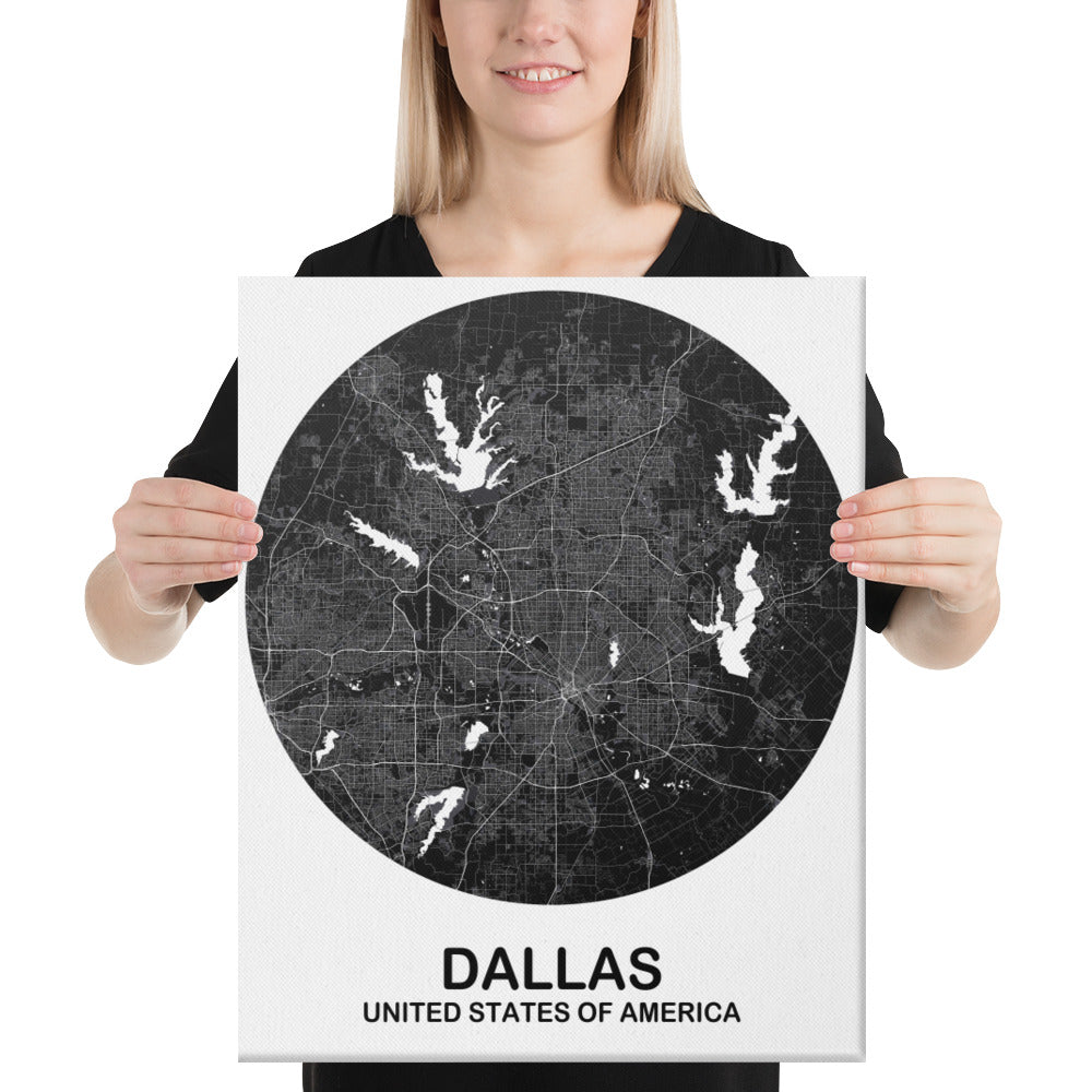 Dallas Circular Black Canvas Map