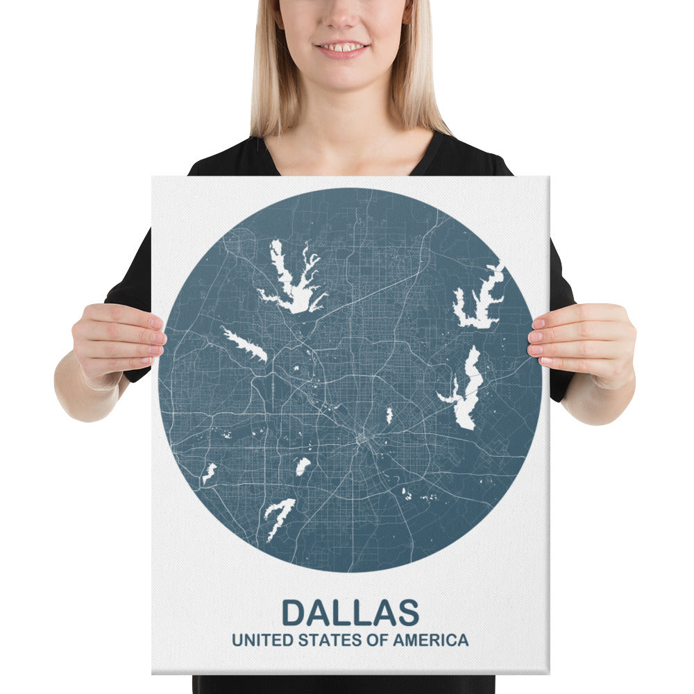 Dallas Circular Blue Canvas Map