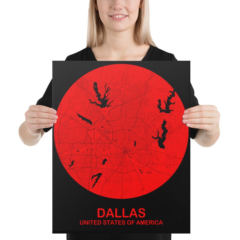 Dallas Circular Red Canvas Map