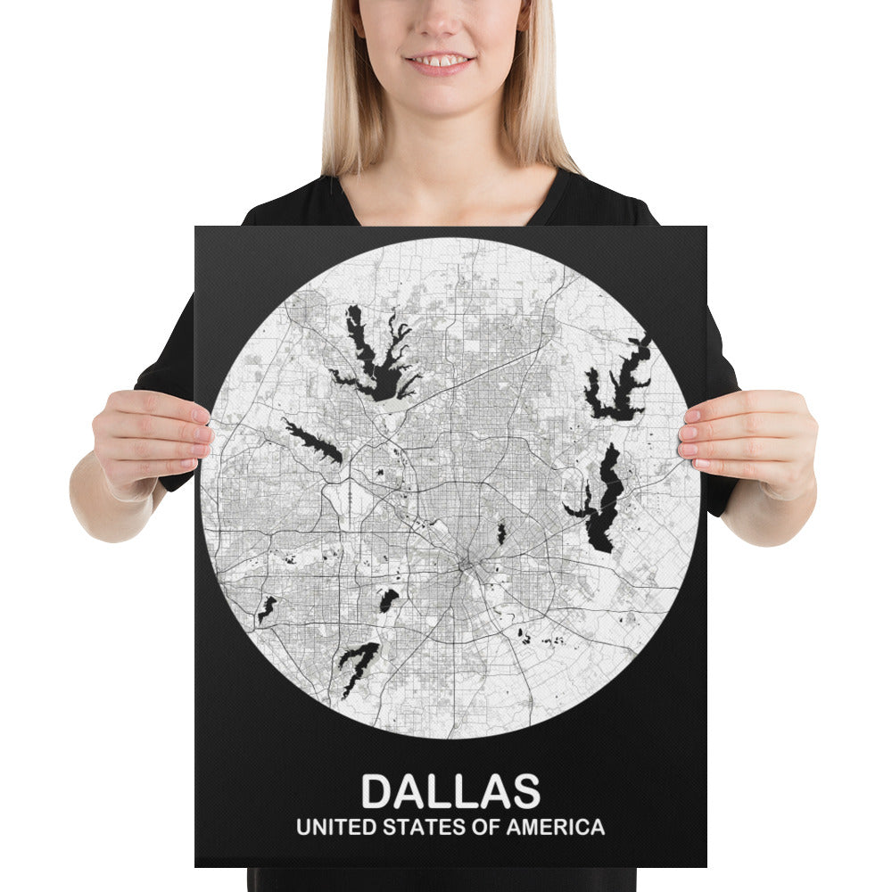 Dallas Circular White Canvas Map