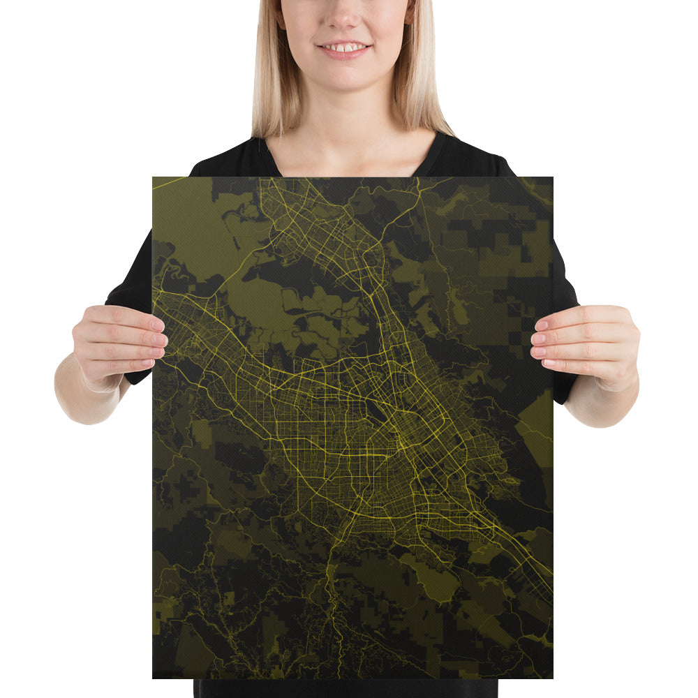 San Jose Black and Yellow Canvas Map