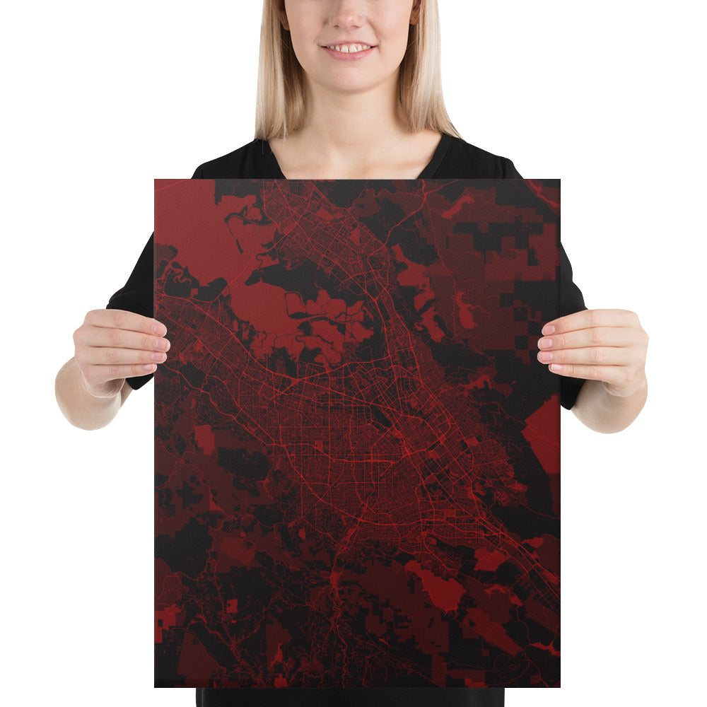 San Jose Black and Red Canvas Map