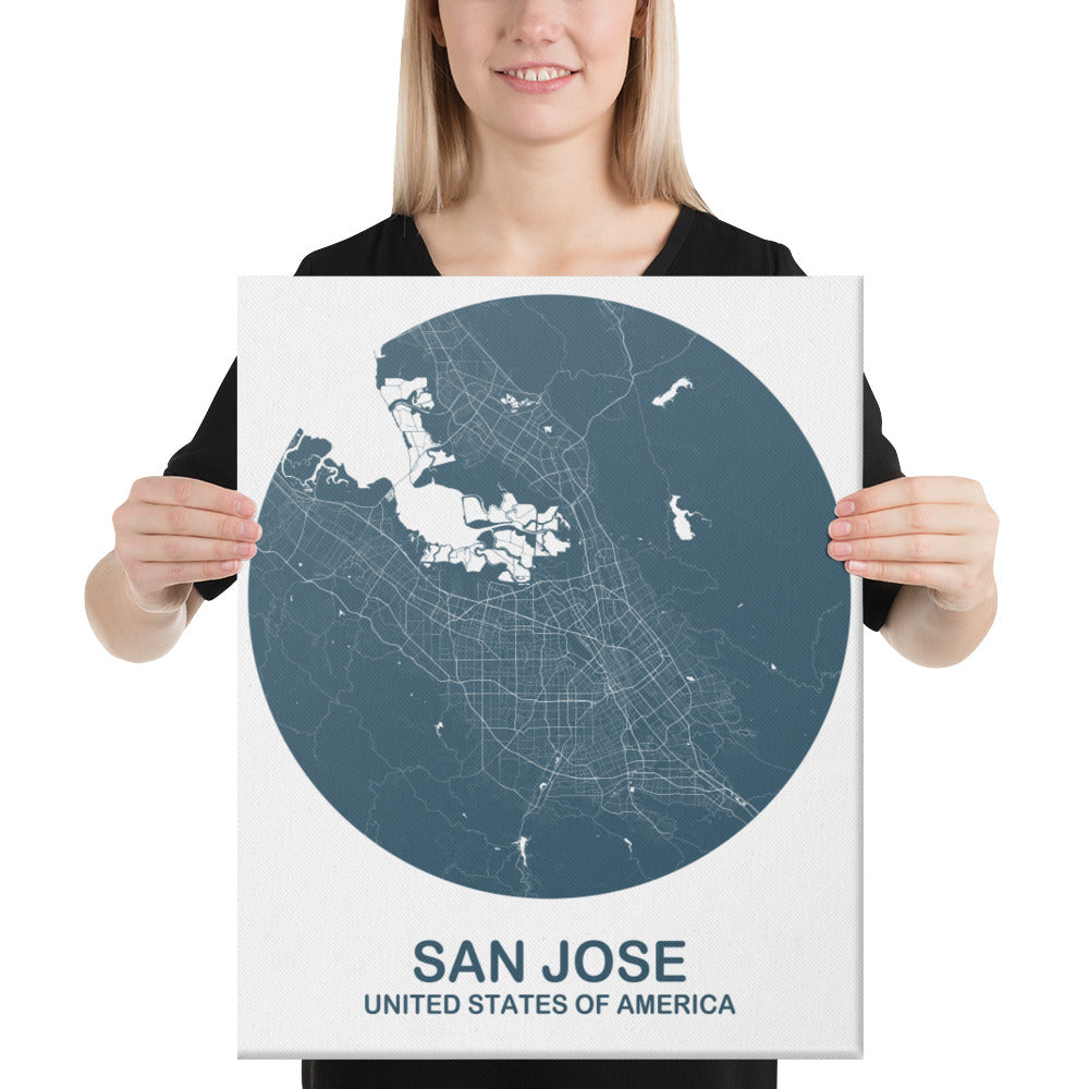 San Jose Circular Blue Canvas Map