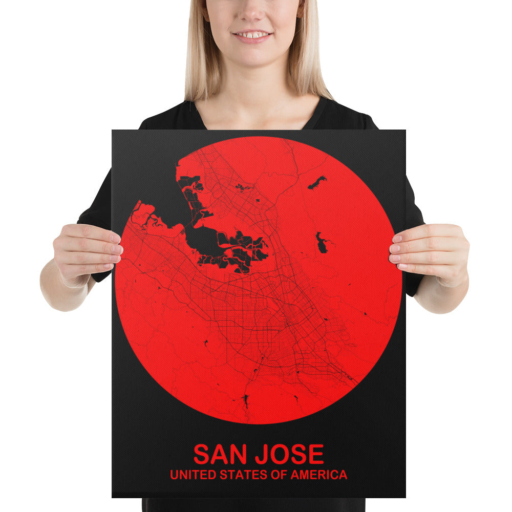 San Jose Circular Red Canvas Map