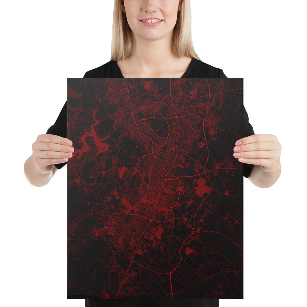 Austin Black and Red Canvas Map