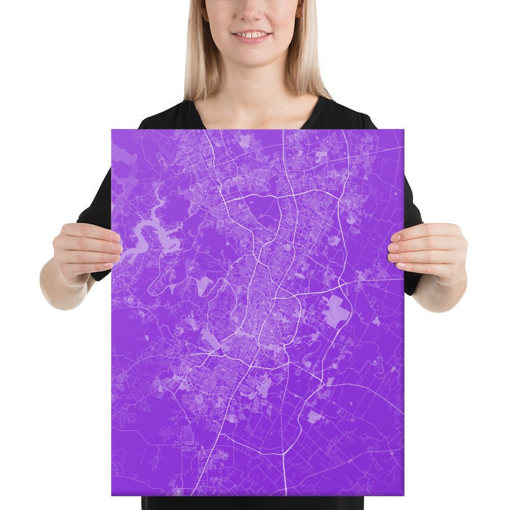 Austin Purple and White Canvas Map