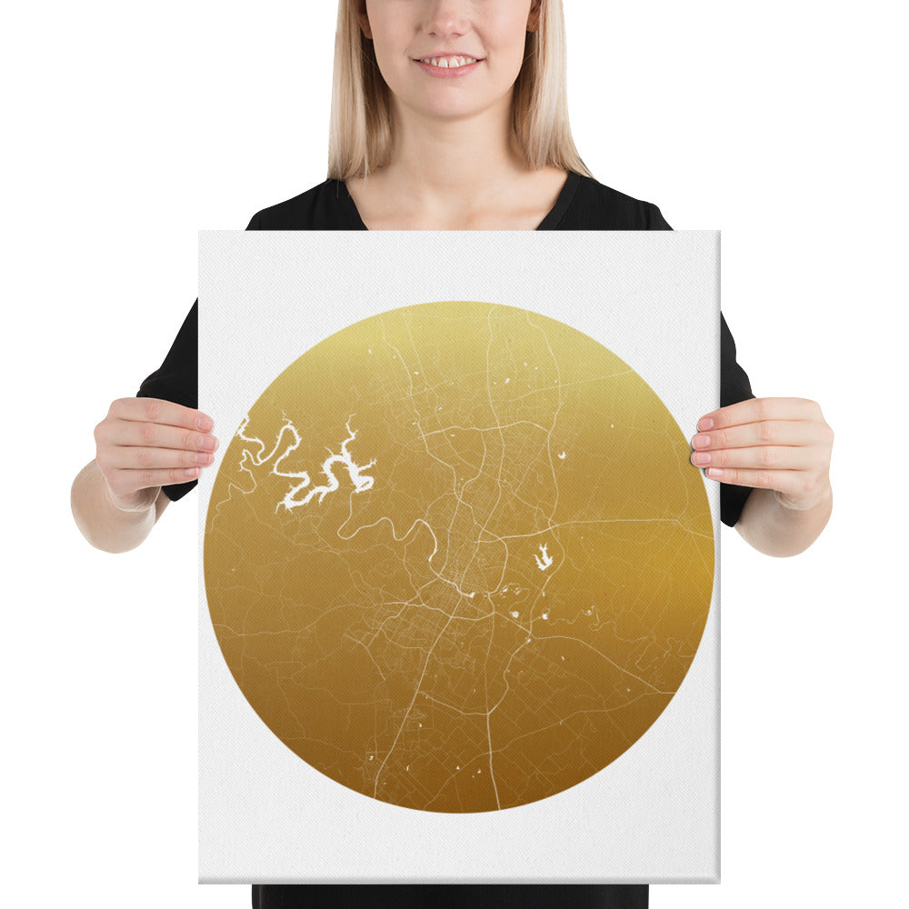 Austin Gold on White Canvas Map