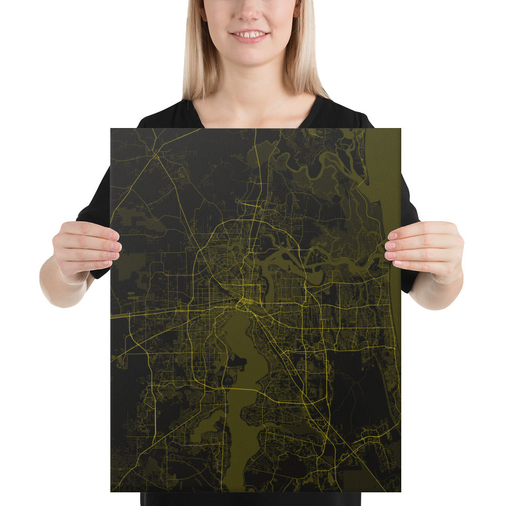 Jacksonville Black and Yellow Canvas Map