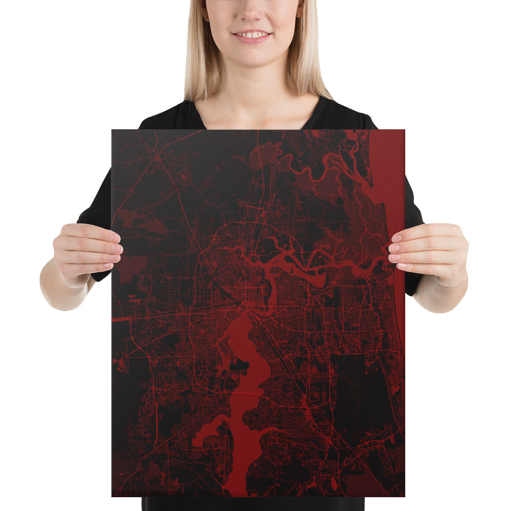 Jacksonville Black and Red Canvas Map