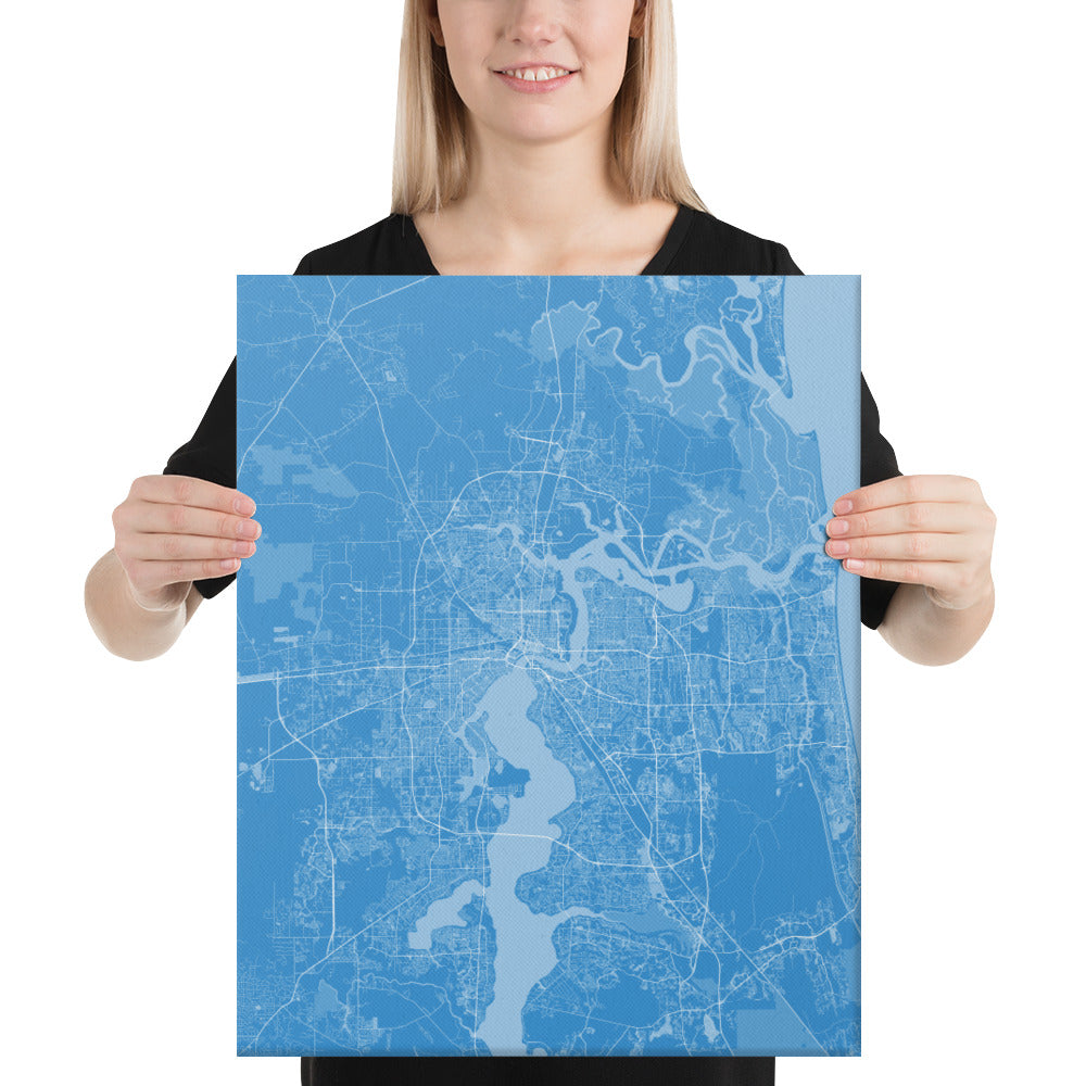 Jacksonville Blue and White Canvas Map