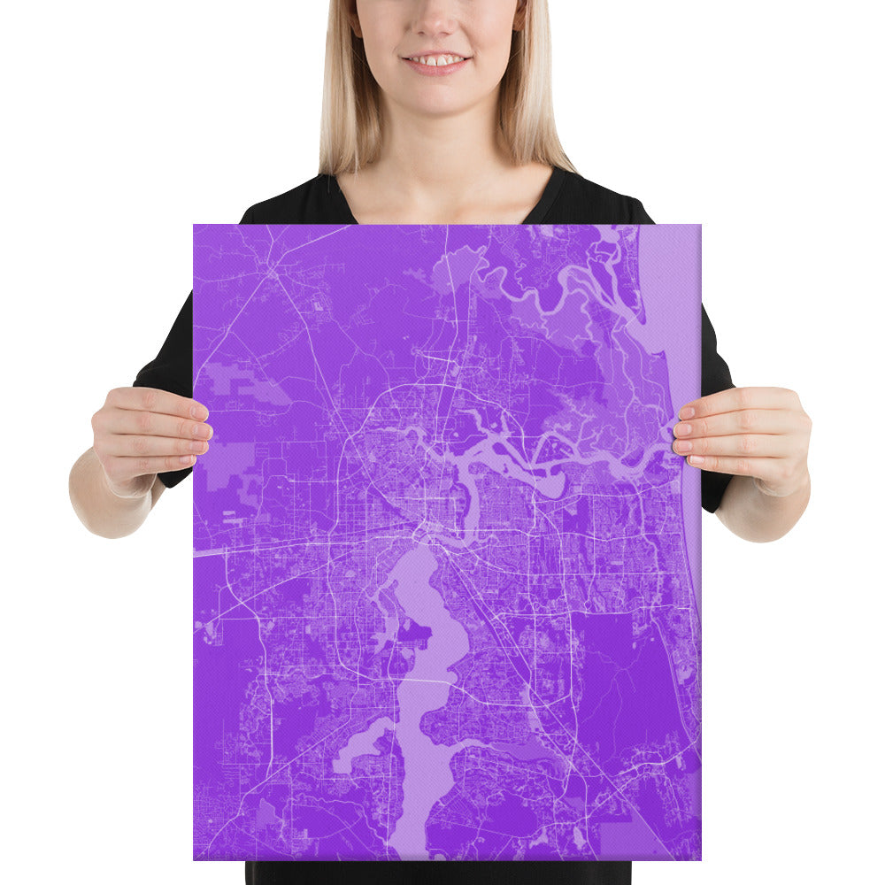 Jacksonville Purple and White Canvas Map