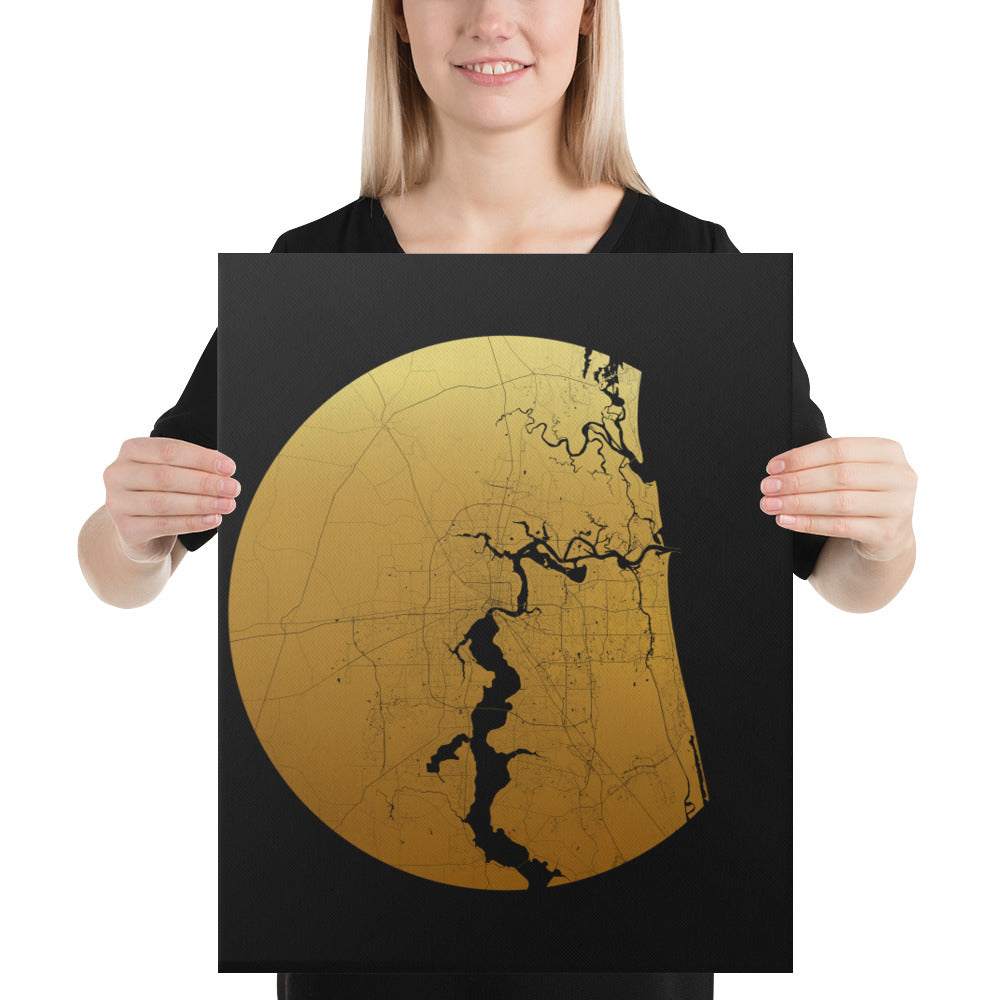 Jacksonville Gold on Black Canvas Map