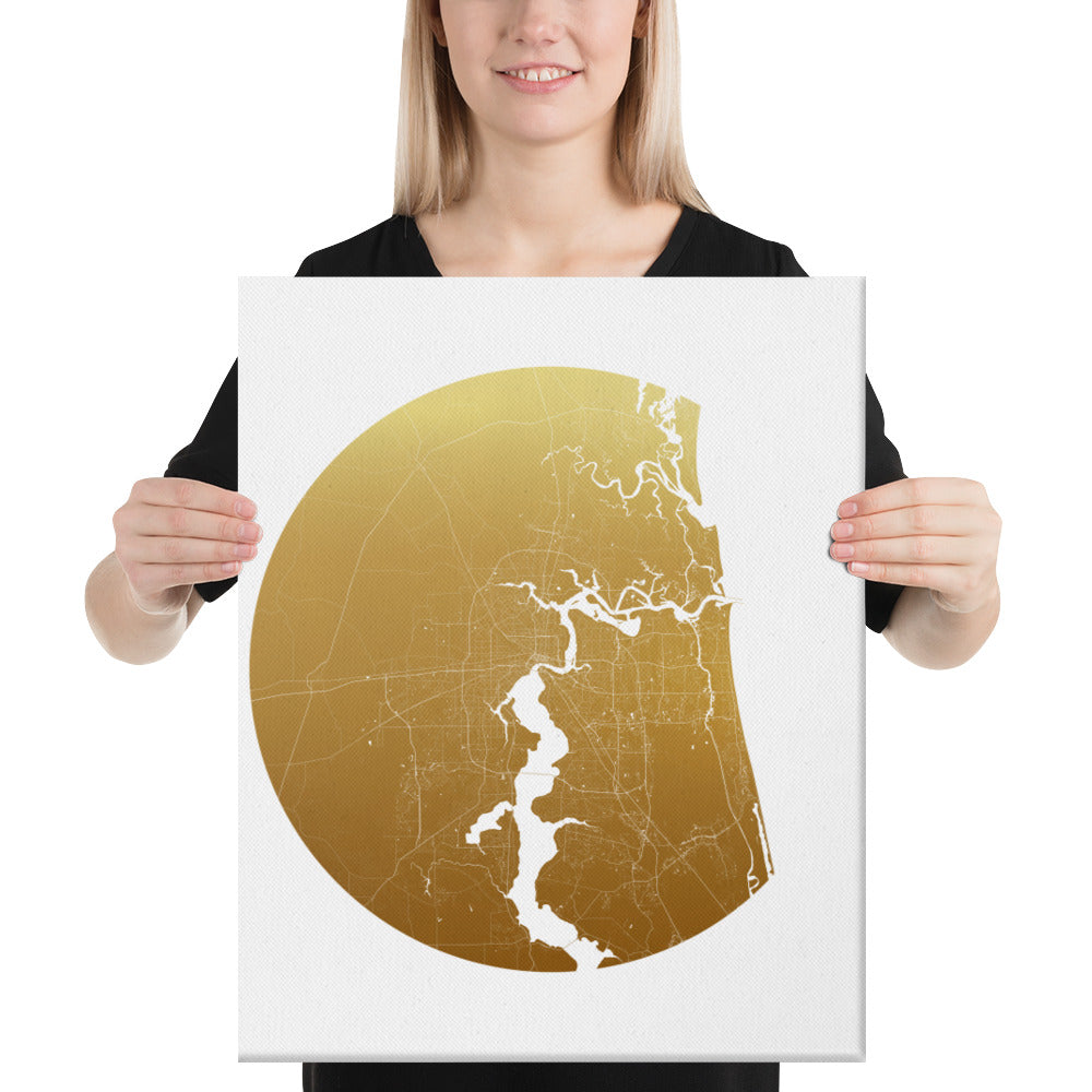 Jacksonville Gold on White Canvas Map