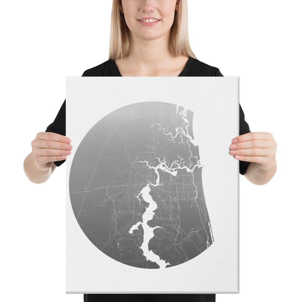 Jacksonville Silver on White Canvas Map