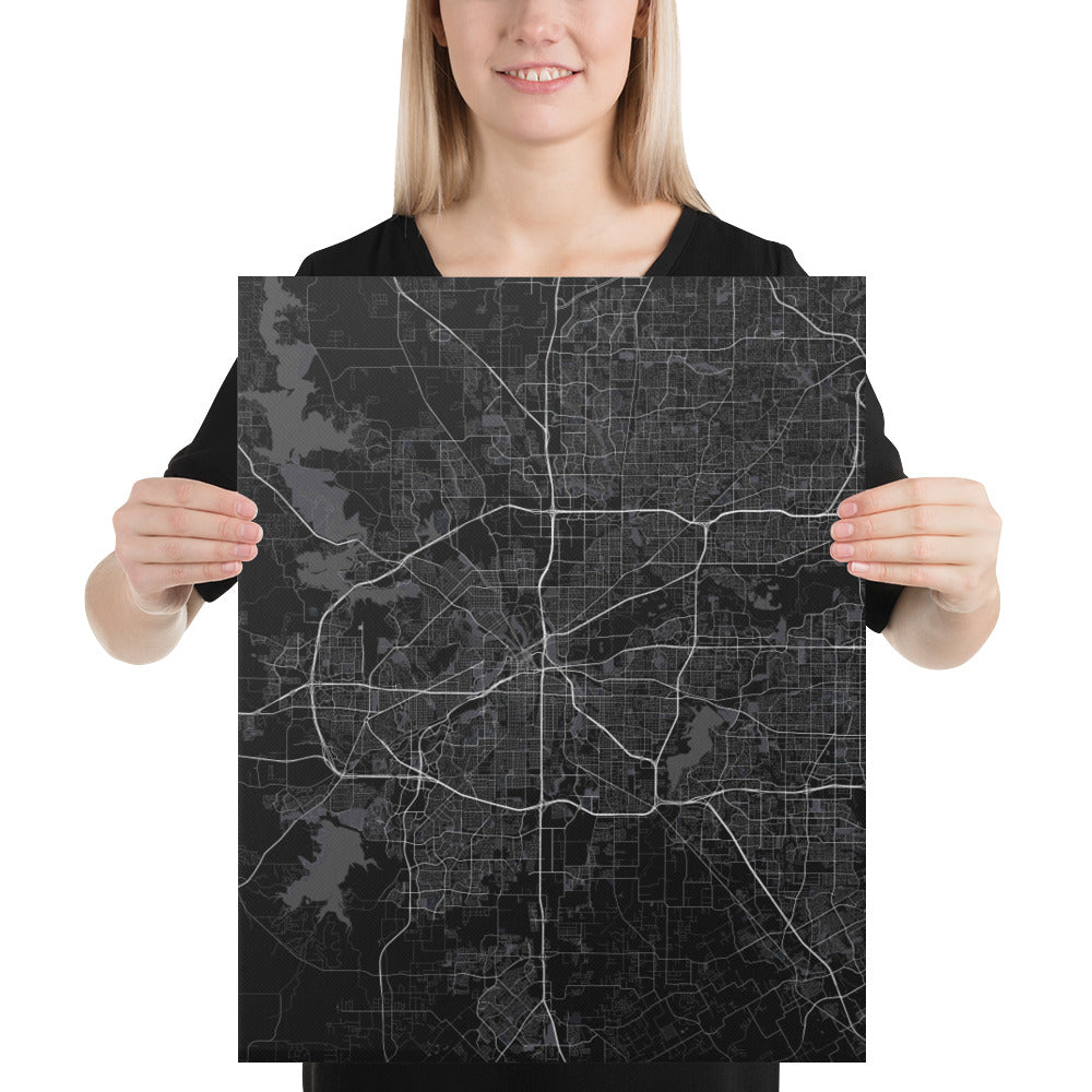 Fort Worth Black Canvas Map