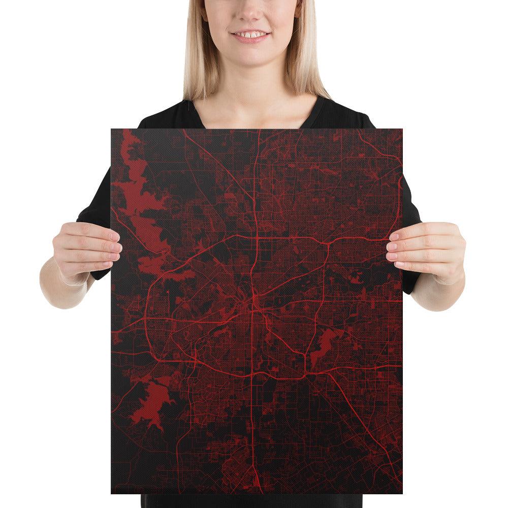 Fort Worth Black and Red Canvas Map