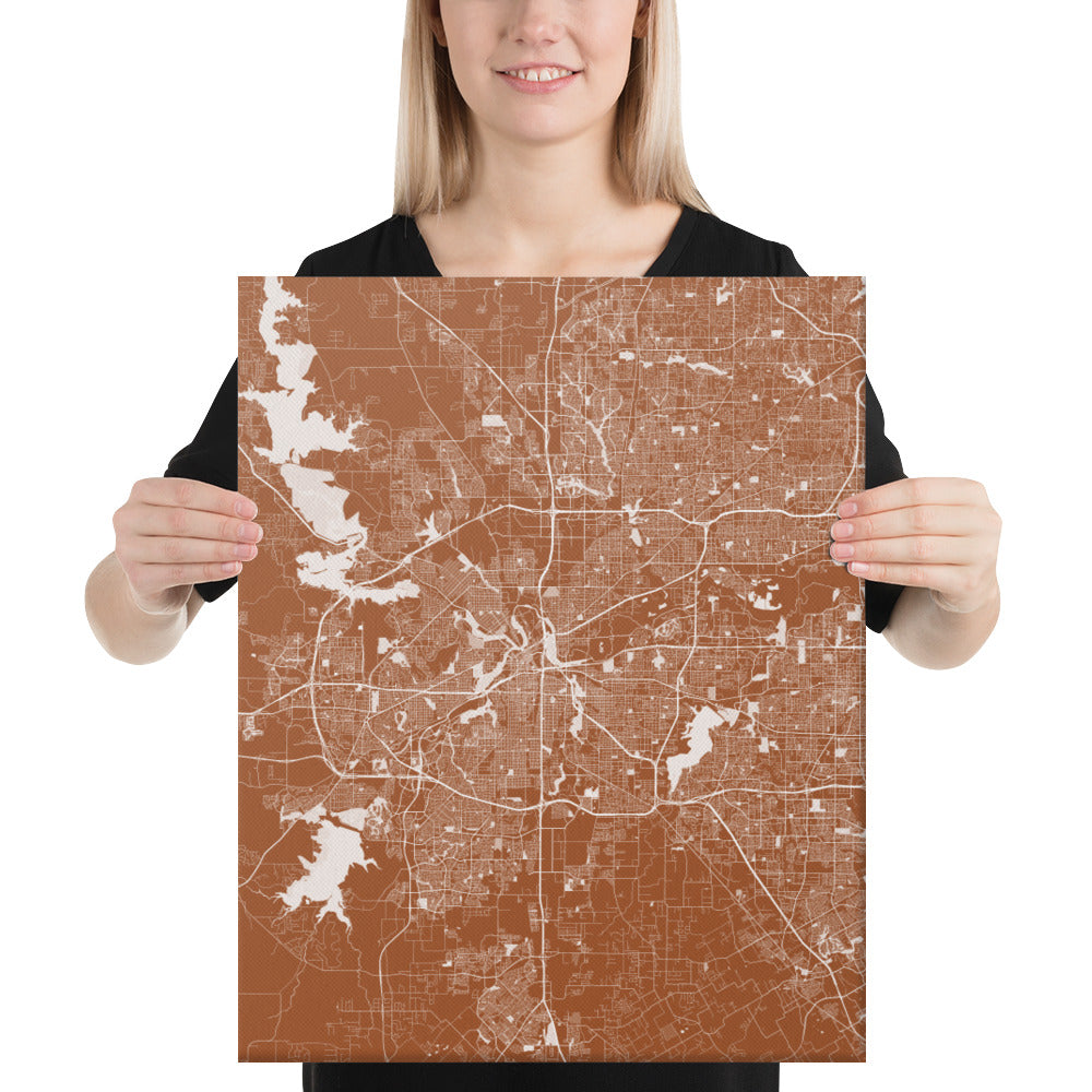 Fort Worth Brown and White Canvas Map