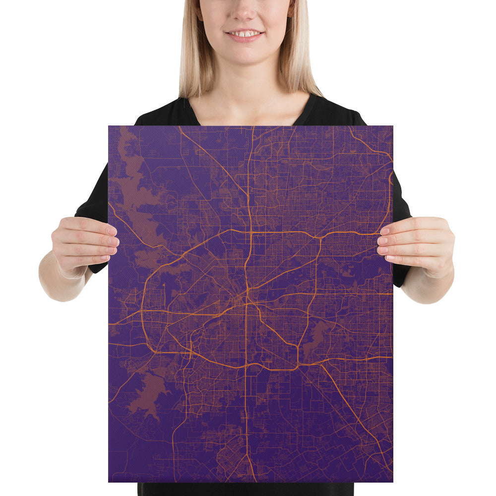 Fort Worth Purple and Orange Canvas Map