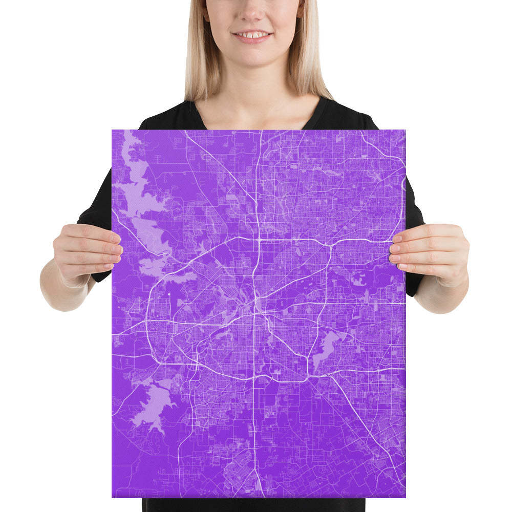 Fort Worth Purple and White Canvas Map