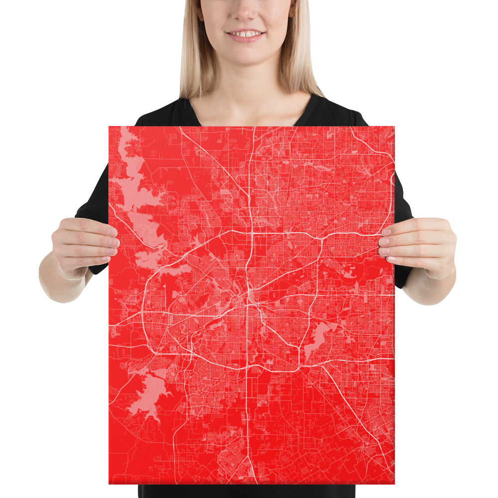 Fort Worth Red and White Canvas Map