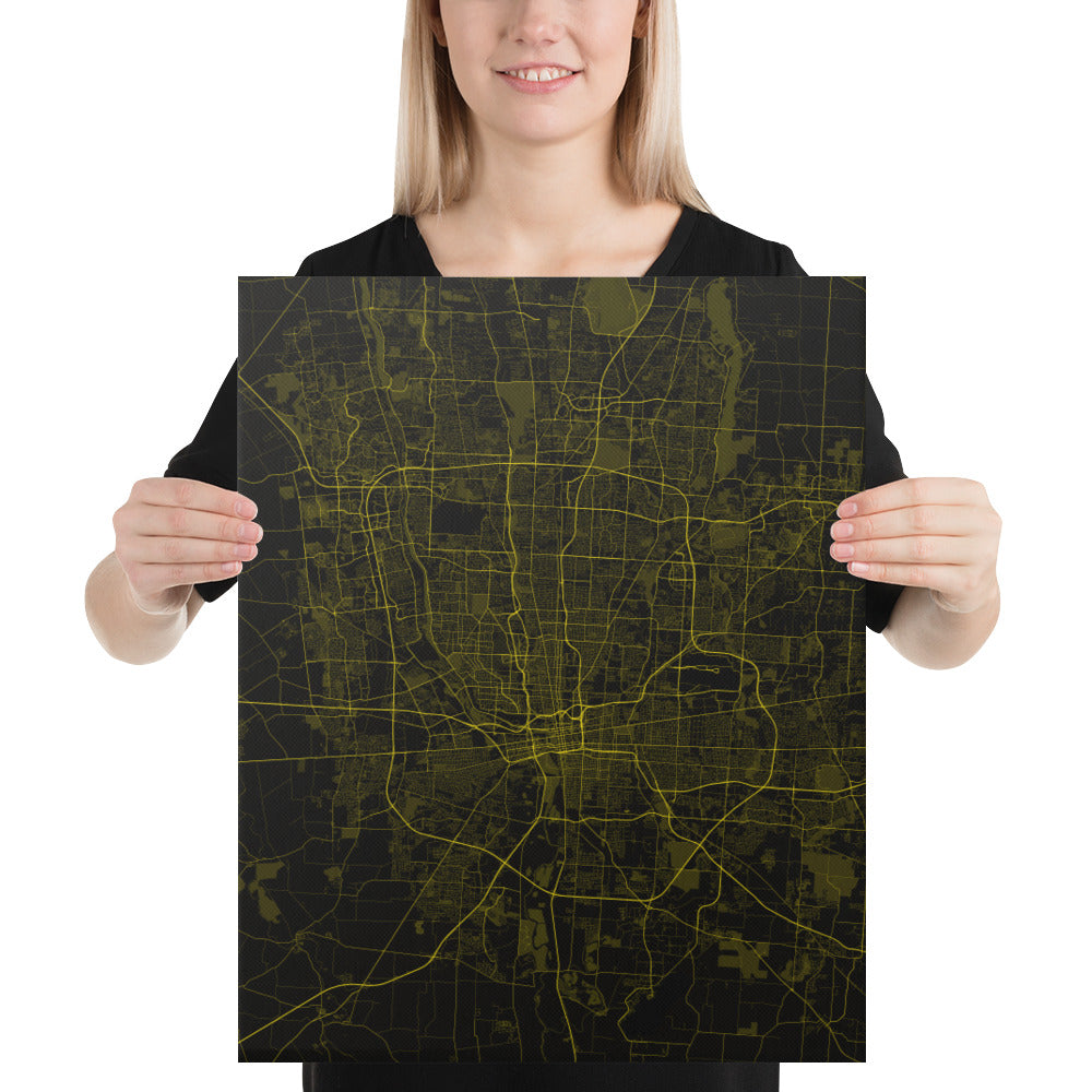 Columbus Black and Yellow Canvas Map