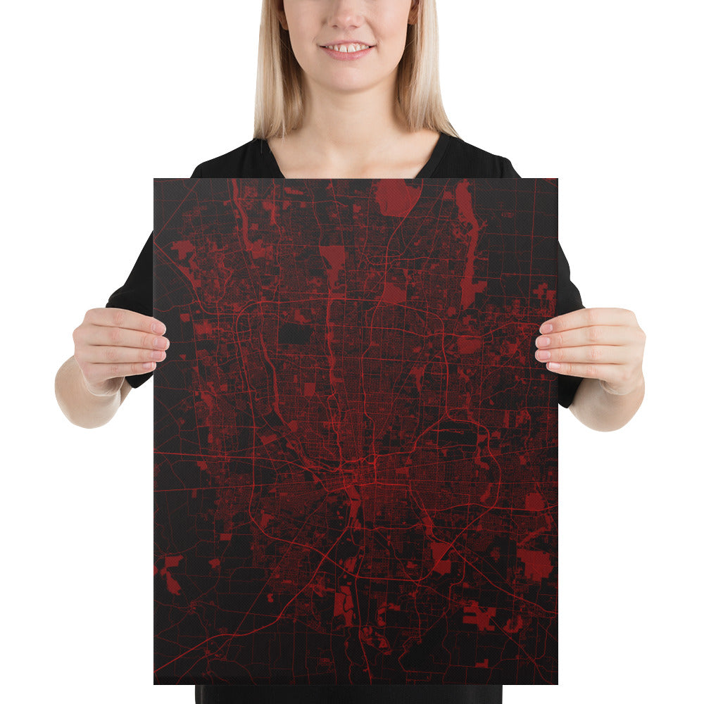 Columbus Black and Red Canvas Map