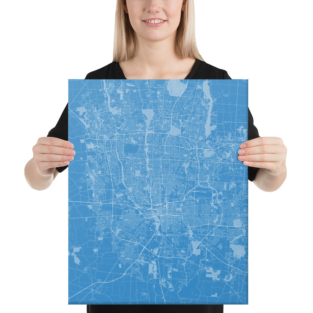 Columbus Blue and White Canvas Map