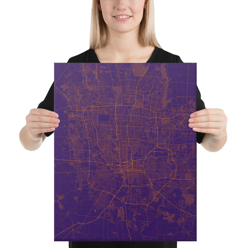 Columbus Purple and Orange Canvas Map