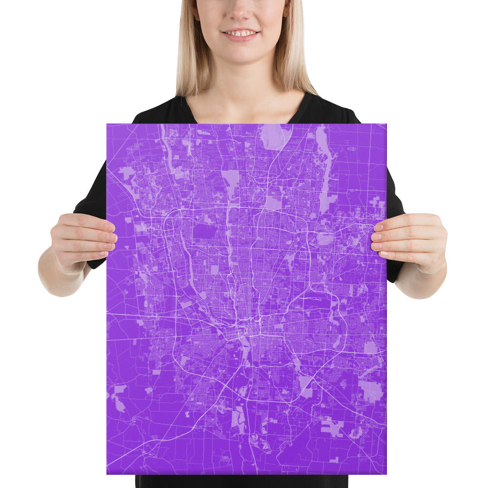 Columbus Purple and White Canvas Map