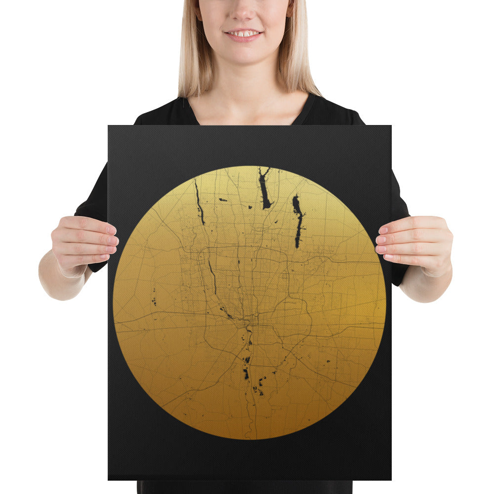 Columbus Gold on Black Canvas Map