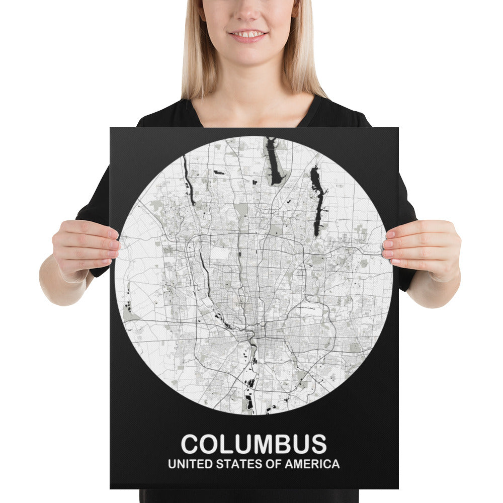 Columbus Circular White Canvas Map