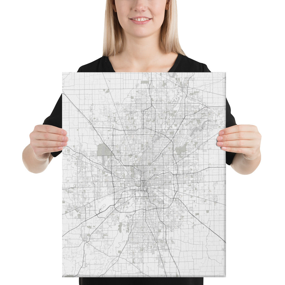 Indianapolis White Canvas Map