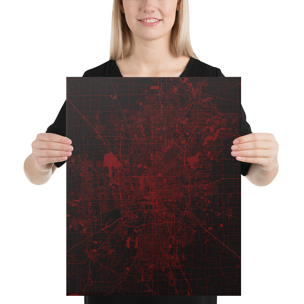 Indianapolis Black and Red Canvas Map