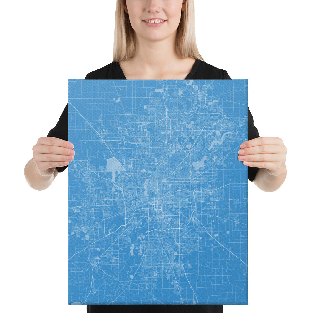 Indianapolis Blue and White Canvas Map