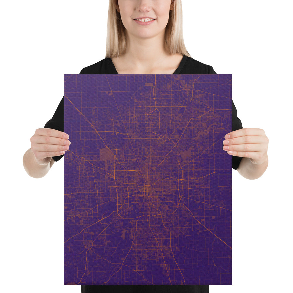 Indianapolis Purple and Orange Canvas Map