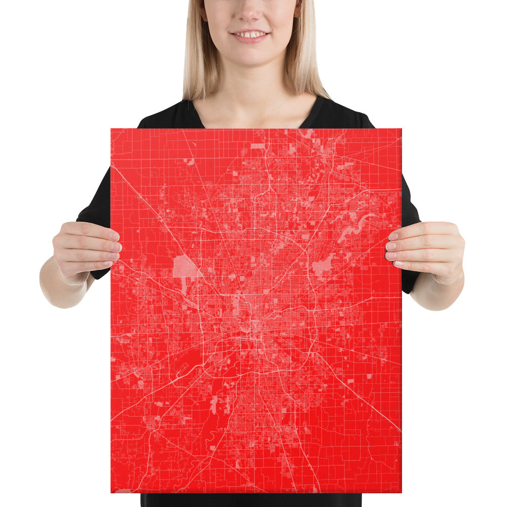 Indianapolis Red and White Canvas Map