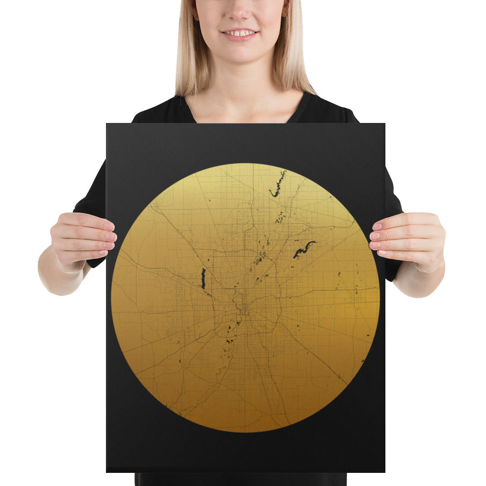 Indianapolis Gold on Black Canvas Map