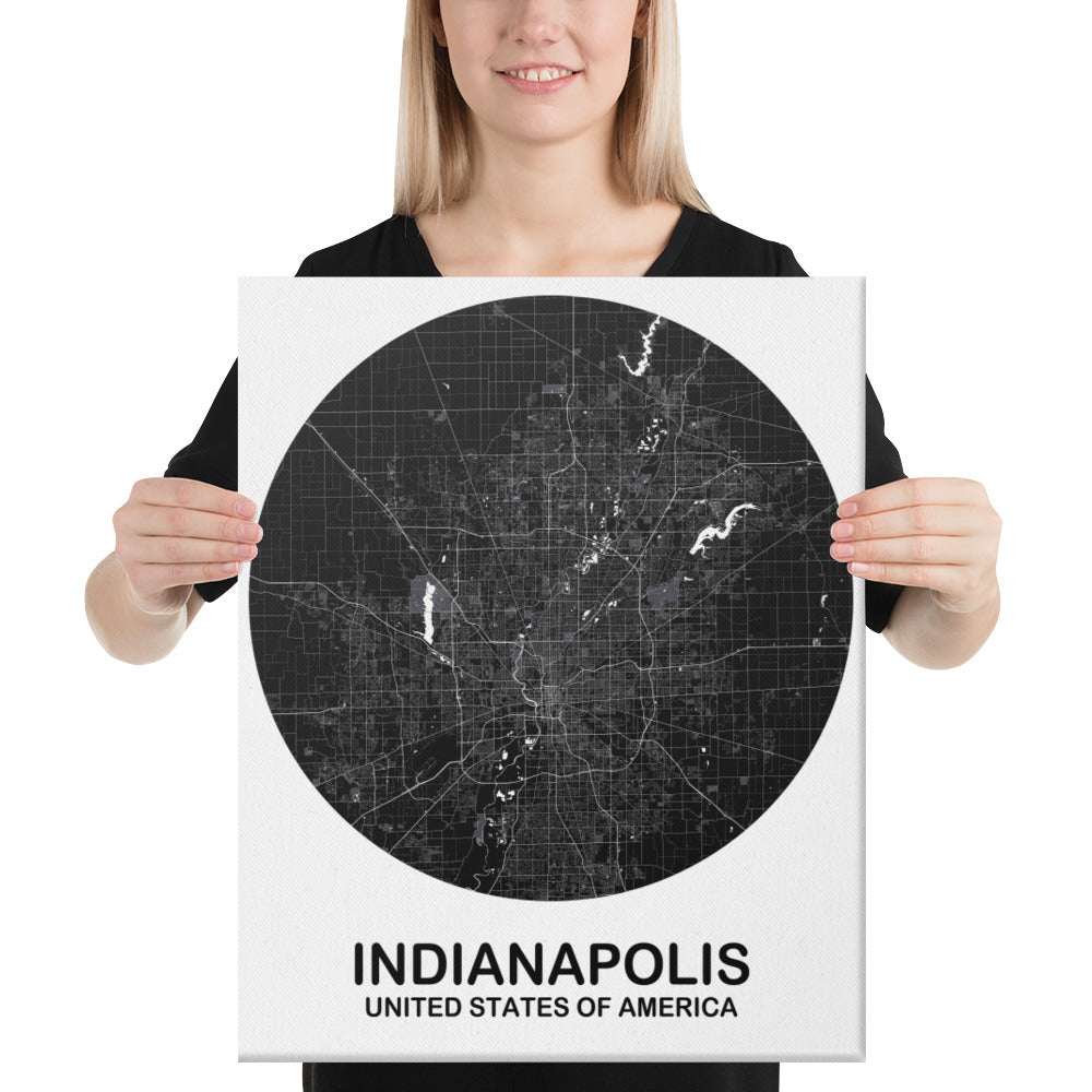 Indianapolis Circular Black Canvas Map