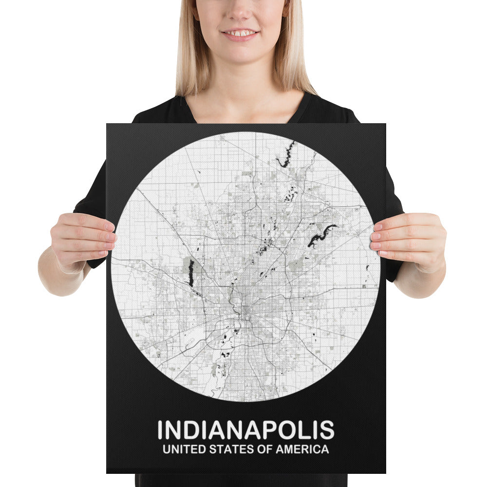 Indianapolis Circular White Canvas Map