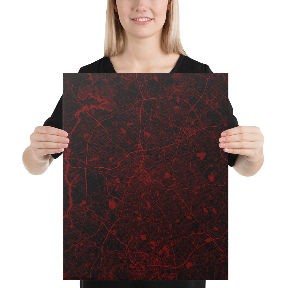 Charlotte Black and Red Canvas Map