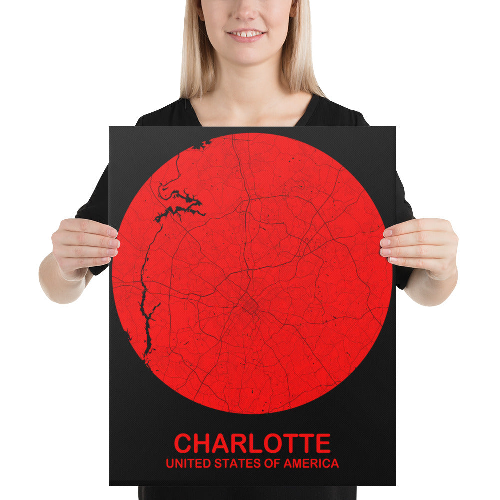 Charlotte Circular Red Canvas Map