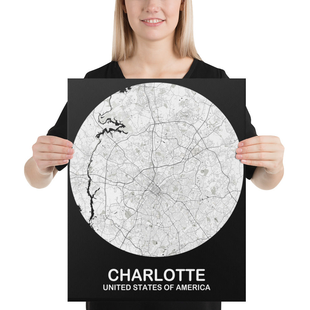 Charlotte Circular White Canvas Map